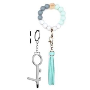 Set Of 2 Silicone Key Ring Bracelet Beaded Bangle Wristlet Keychain Teal